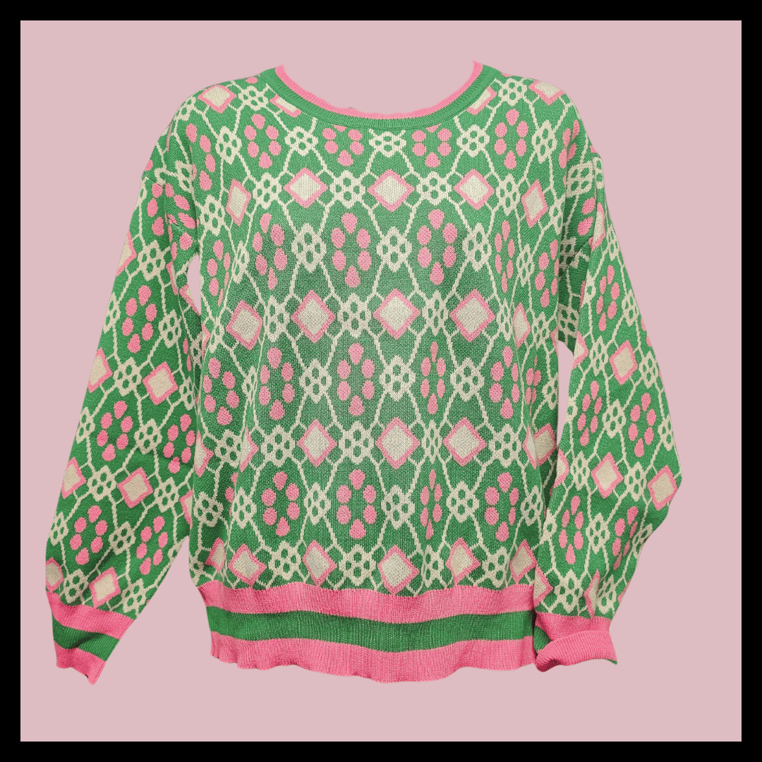 Salty Sol & Co Classic Fit Knit Sweater Retro Print