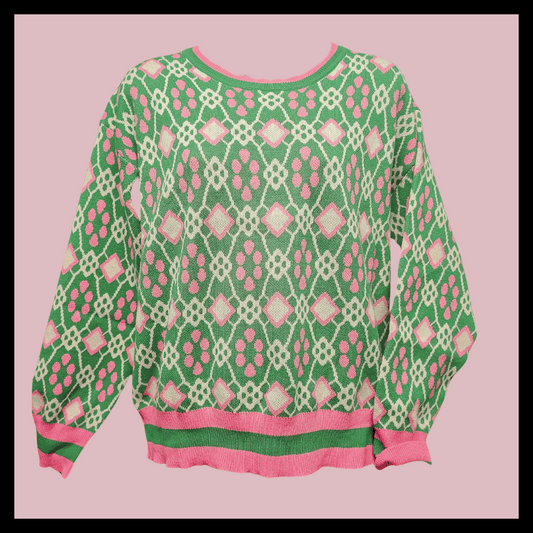 Salty Sol & Co Classic Fit Knit Sweater Retro Print